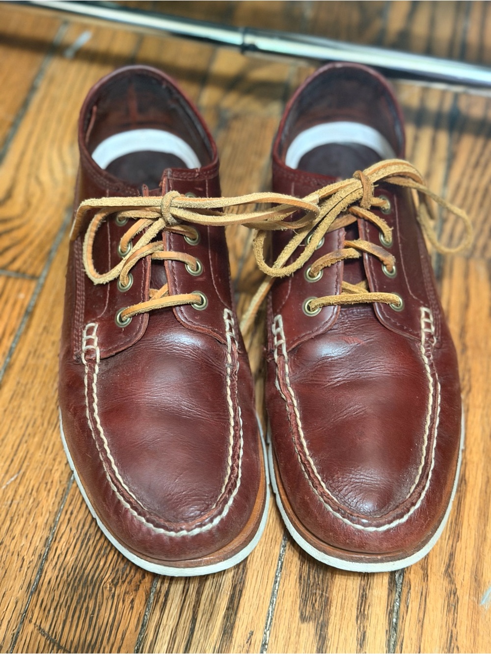 Timberland Authentic 3-Eye Lug Handsewn Burgundy Leather BoatShoes Men’s sz 10.5